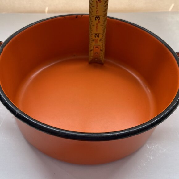 Huta Silesia Pan Lid Enamelware Orange Poland 18 Farmhouse Camping MCM Vintage - Picture 9 of 16